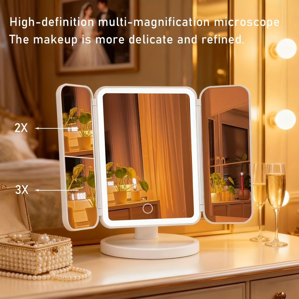 Miroir sur Pied avec Éclairage LED et Triple Vue